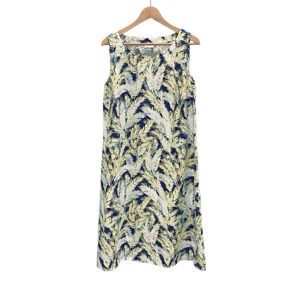J.Jill Love Linen Tropical Palm Print Resort Wear Sleeveless Dress Women’s L - Picture 4 of 12